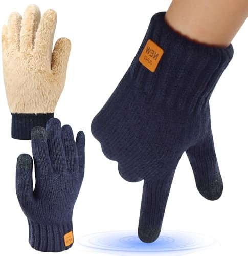 Winter Warme Strickhandschuhe,Thermisch Winter Handschuhe,Anti-Rutsch Touchscreen Thermo-Fleece Gefütterte Handschuhe,Wasserdicht,Winddicht & rutschfest,für Outdoor Sport Laufen Radfahren (Navy)