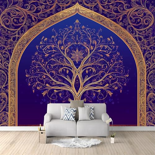 Tapete Blau Tapeten Vliestapete mit Luxus Wirbel Großer Baum für Schlafzimmer, Küchentapete Wand Abwaschbar Schrankaufkleber Schlafzimmer Wandtapete Badezimmer Möbel Wohnzimmer 250 x 175 cm