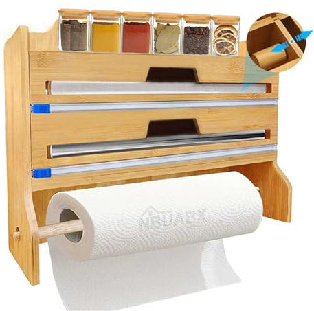 Folienschneider Frischhaltefolienspender mit Schneider und Küchenrollenhalter Kompatibel mit 12 -15 Rollen Wandrollenhalter Küche Alufolienspender und Frischhalte Folienspender mit Cutter