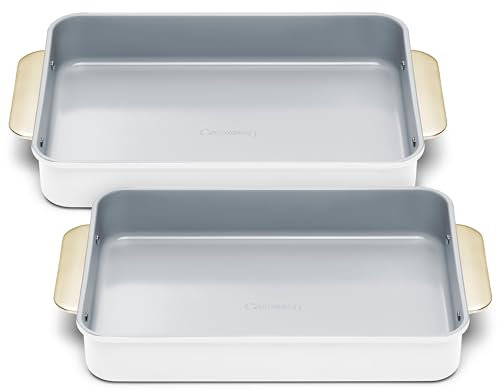 Caraway Non-Stick Ceramic 9”x13” Rectangle Pan Duo - Naturally Slick Ceramic Coating - Non-Toxic, PTFE & PFOA Free - Perfect for Brownies, Lasagnas, and More - White