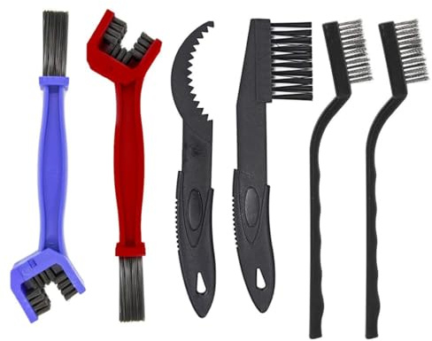 FIMWOLZ Lot de 6 brosses de nettoyage de chaîne Noir bleu et rouge brosses de nettoyage de chaîne de moto et de vélo