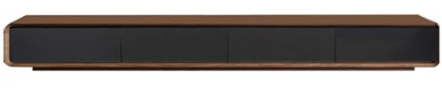 Meuble TV de luxe en bois massif avec larges comptoirs et design créatif pour le rangement du salon (noir/noyer, 200 x 24 x 24 cm)