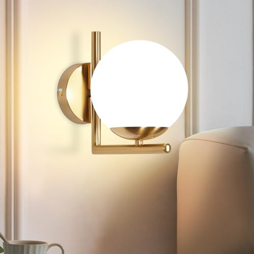 ZMH Wandleuchte Innen Wandlampe Schlafzimmer Glas Glaskugel Lampenschirm | Wandbeleuchtung Treppenhaus Gold Vintage Flurlampe Badezimmer E27 Modern Design Beleuchtung für Flur - Ohne Leuchtmittel