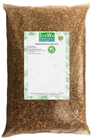 StaWa Mehlwürmer getrocknet, proteinreiches Vogelfutter, schonend getrocknet, Snack für Reptilien und Vögel, 5 kg