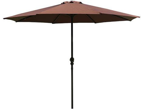 Stort 270 cm utomhusparasoll med vev och 8 fjäderben, UV-skydd för balkong, pool, trädgårdsparaply av järn för marknadsbord, BRUN, 270cm/9ft