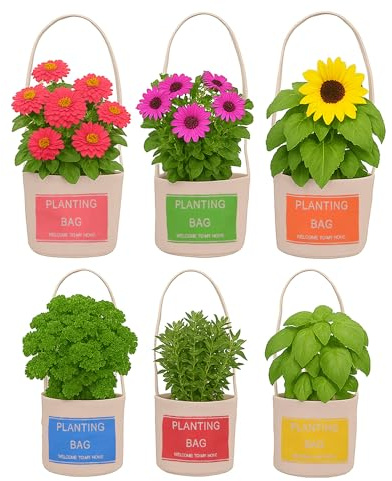 UNUS Lot de 6 sacs de plantation en toile de jute avec anse et impression Planting Bag