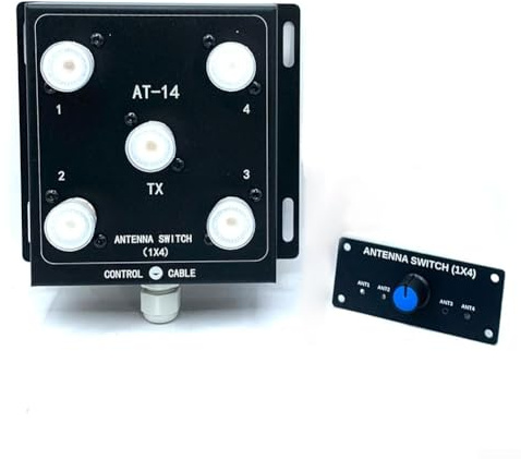 Jotekonoby AT-14 4-Way Coaxial Remote Control Antenna Switch with SO-239 Connector for Amateur Radio Station 1.8-60MHz Frequency Range 500W PEP Power Rating