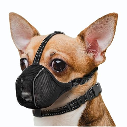 Maulkorb für Hunde, Weicher Netzmaulkorb für kleine, mittelgroße und große Hunde, verstellbare Welpenmaulkörbe zum Auffangen von Beißen, Lecken und Kauen, ermöglicht Hecheln und Trinken (XS)