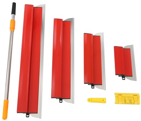 Flächenspachtel,Trockenbau-Abziehklingen-Set mit 130cm Verlängerungsgriff, 80 cm / 60 cm / 40 cm / 25 cm für Große Arbeitsbereiche, Wanddekoration und Bau (Rot)