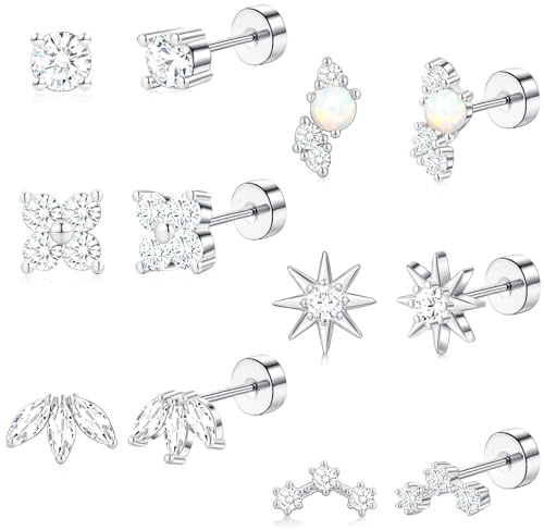 ZHESHY 6 Paar Ohrringe Gold Silber Set 316L Chirurgenstahl Medizinische Helix Piercings Ohrstecker Hypoallergene 14k Vergoldet Klein Tragus Conch Piercing Ohr Goldene Ohrringe Stecker Damen Schmuck
