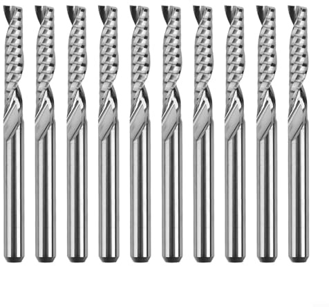 10 Pieces 18 Inch Single Flute Spiral Flat Nose Carbide End Mill Bits for CNC Router Milling and Profiling with 17mm Cutting Edge Length