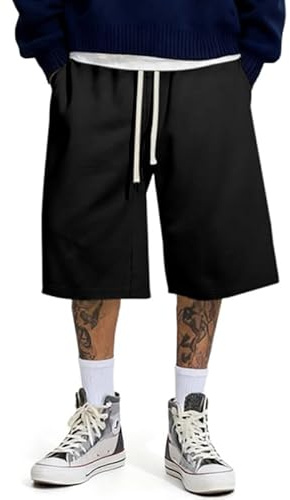 JMIERR Herren Kurze Hosen Baggy Sweatpants Kurz Sommershorts | Loose Fit,3/4 Kurze Jogginghosen,Elastisch und Atmungsaktiv,Mit Kordelzug,Alltag und Freizeit,Gym,Workout