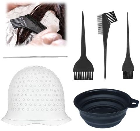 YAZWUR Set da 6 pezzi per colorazione capelli in silicone, fai-da-te per mèches, ideale per uso domestico e in salone (nero)