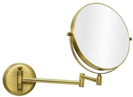 Nicesail Specchio cosmetico da parete con ingrandimento, 7x, colore oro spazzolato, specchio ingranditore per bagno in ottone, diametro 20 cm