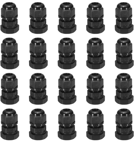 sourcing map 20 Pcs M10x1.5 Cable Glands Adjustable 2.5-6mm PA6 Nylon IP68 Waterproof Connectors with Seals Anti-Corrosion for Industrial/Outdoor Electrical Systems (Black)