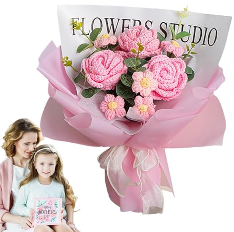 Stickade blommor - rosor stickad konstgjord blombukett - gör-det-själv, handvävd rosbukett dekoration för födelsedag, bröllop