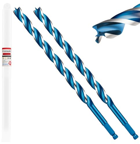 Keewaki 2 Pack 10mm x 230mm 3-Flute Auger Drill Bit for Wood – Extra Long Wood Drill Bits with Hex Shank, Heavy Duty Spiral Bit for Fast & Clean Deep Hole Drilling in Timber