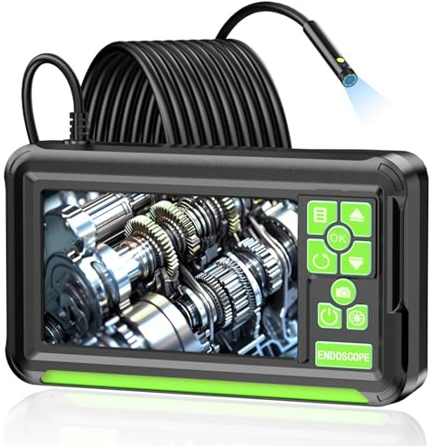 Endoskopkamera mit Licht 5M, Dual Lens Endoskop mit 4.3-Zoll-1080P-IPS-Bildschirm, Verstärktes 7.9MM Kanalkamera mit 1080P HD Endoskope Kamera, Rohrkamera, IP68-wasserdicht, Foto- und Videoaufnahme