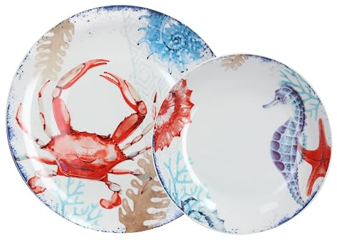 Tognana Aquarium, servicio de platos 12 piezas (6 platos llanos + 6 platos hondos), multicolor, porcelana