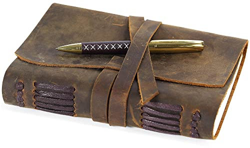 Diario De Cuero, Diario De Viaje, A5 Cuaderno De Escritura Hecho a Mano Vintage Para Hombres Mujeres y Viajeros Antiguo y Suave Cuero Rústico 20x15cm Perfecto Para Escribir Poesía, Bolígrafo