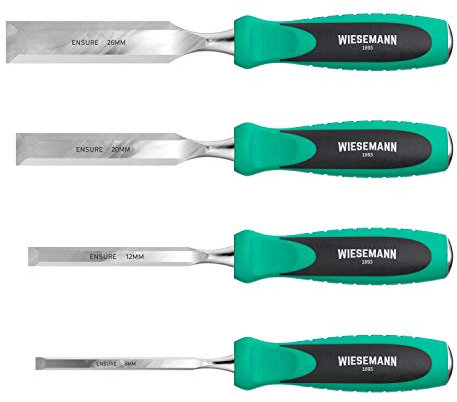 Stechbeitel Set 4tlg aus Q30 Stahl rostfrei 8, 12, 20, 26mm rostfrei mit praktischem Koffer von WIESEMANN 1893 I ENSURE SerieI 81291