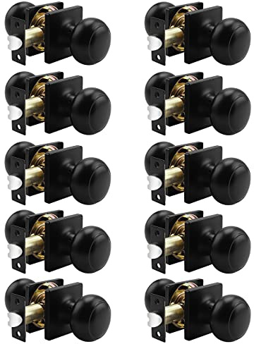 Probrico Colonial Passage Door Knobs Black Interior Non-Locking Door Handles for Hall/Closet with Square Rosette, 10 Pack