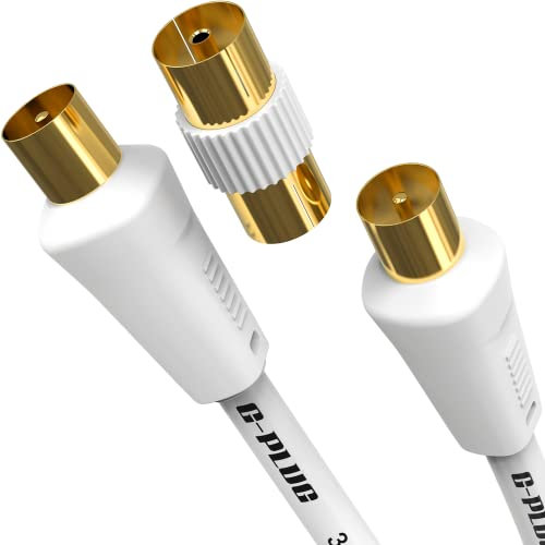 G-PLUG 1m TV Aerial Cable with Coaxial Adapter – Male to Male RF Lead – Gold-Plated – For Freeview, Freesat, Sky Box, BT, TV Aerial Extension
