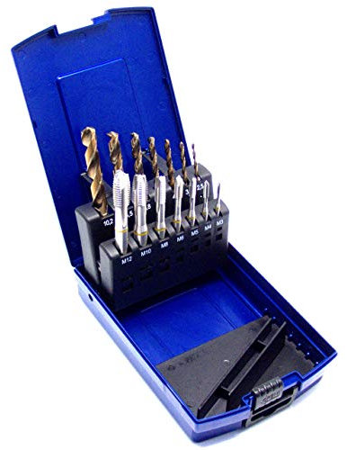WSH-TOOLS Maschinengewindebohrer Set 14-teilig M3 - M12 HSSE-Co5 DIN 371 Durchgangsloch Gelbring inkl. HSSE-Co5 Kernlochbohrern