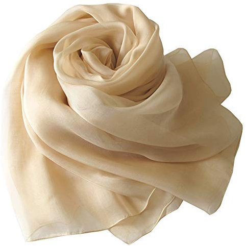 LoveSilk Luxus Damen Georgette Seidentuch 100% Seiden-schals Stola Halstücherr Hellbeige Maße 78.7X25.6 / 200cmX65cm