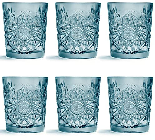 Libbey Drinking Glass Hobstar Blue - 355 ml / 35.5 cl - 6 Pieces - Vintage Design - Dishwasher Safe