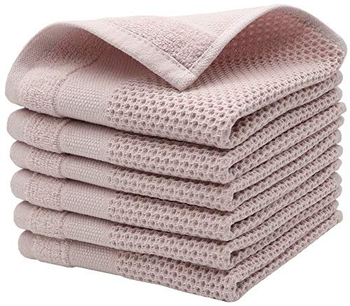 Mia'sDream Cotton Dish Cloths Kitchen Dish Rags, Waffle Weave Dish Towels, Soft and Absorbent Kitchen Hand Towels Washcloths, 12inchx12inch 6 Pack (Pink)