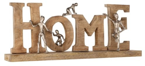 Casablanca Schriftzug Home, Deko Figur Naturfarben, Mangoholz Statue Wohnzimmer, Büro Dekoration H. 23,5 cm x B. 60 cm - Geschenk Moderne Skulpturen, Zuhause Eigenheim, Home Schriftzug