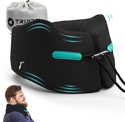 Joscoal Memory Foam Nackenkissen Reise Reisekissen Luxuriös Flugzeug Kinnstütz Travel Pillow Auto-Kopfstütze Reise Büro Autos Stützfunktion(Erwachsenen Größe L, Schwarz)
