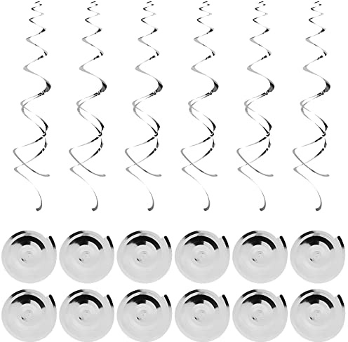Hanging Swirl Decorations, 12 Rolls Silver Swirls Ceiling Party Decorations Shiny Foil Swirls, Party Spiral Streamers Decorations for Girls and Women Birthday Party, Wedding, Xmas, Party Supplies