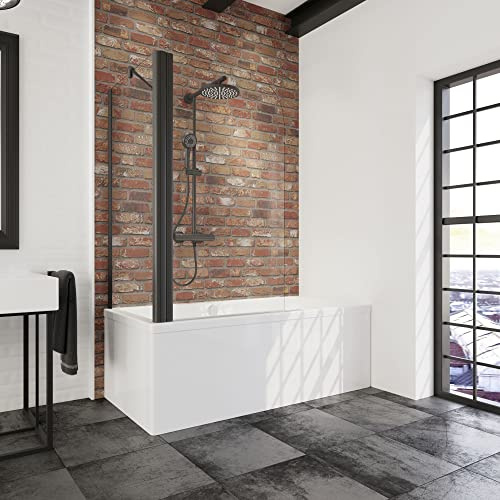 Schulte pare baignoire 80 x 140 cm avec paroi latérale angle 70 cm, profilé noir, montage gauche droite, 1 volet pivotant, verre de sécurité 5mm anticalcaire, joint d'étanchéité (2 colis)