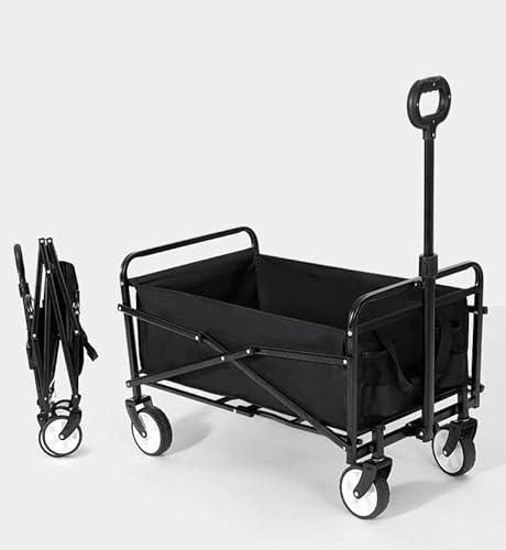 Abaseen 80KG Load Capacity Black Foldable Trolley on Wheels Garden Trolley Heavy Duty Outdoor Garden Utility Wagon Removable Polyester Fabric with PVC Coating Folding Cart with Adjustable Handle