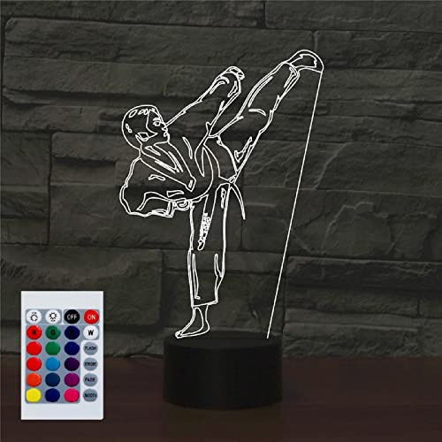 SUPERHONGJIHAO 3D Night Light for Kids 3D Karate Taekwondo Led Lamp with Remote Control 16 Color Changing Xmas Birthday Gift for Child