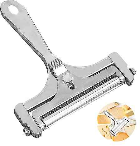 VOSSOT KäSehobel KäSemesser KäSeschneider mit Rolle und Schneiddraht, Variable Schnittstärke, KäSehobel Edelstahl für Blockkäse und Butter, Rollschnitt, Silber