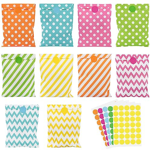 100 Stück Butterbrottüten, 18 x 13cm Candy Bar Tüten Süßigkeiten Tüten mit 175 Aufkleber Papiertüten Bunt für Weihnachten Kindergeburtstag Hochzeit Party (5 Farben)