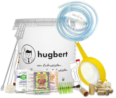 Weinset ZAMOJSCY-BOX-XXL Weinhefe | Alkohol Hefe | Gärbehälter 15/17L | Gärröhrchen | Dichtgummi | Weinmessgerät | Schlauch | Flaschenbürste | Rührer aus Plastik | Schrumpfkapseln | Weinkorken