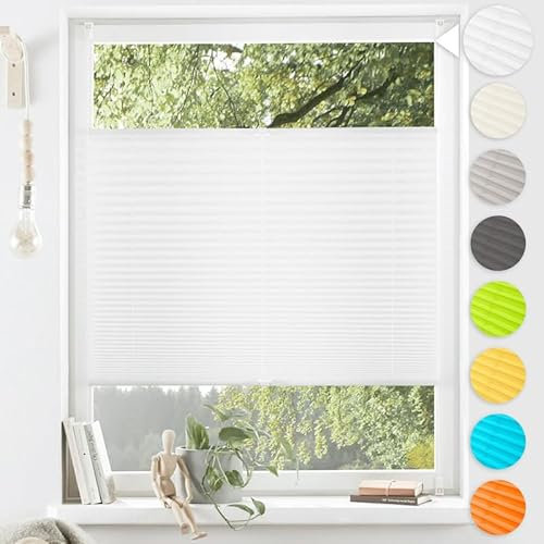 Plissee ohne Bohren Hohe-Qualität Aluminiumstangen,weiß80 x 120cm,Diagonales System,Plissee Klemmfix Einfache Montage Sichtschutz und Sonnenschutz für Schlafzimmer Badezimmer Wohnzimmer Fenster&Tür