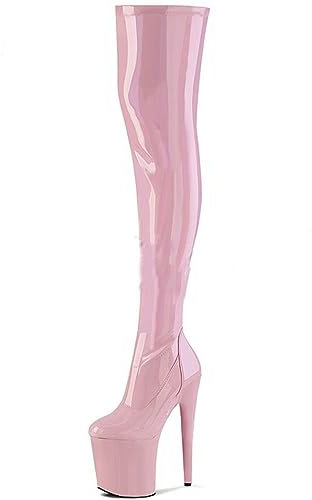 20CM Pole Dance Boots Sexy und Elegante Frauen Dicke Sohle Kniehohe Stiefel Stretch Stiefel Nachtclub Pole Dance Boots,Rosa,43 EU