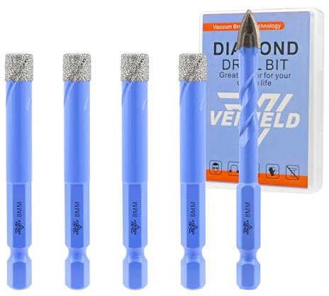 Punte da Trapano Diamantate - 4 Pezzi 8mm Punte per Piastrelle e 8mm Punta in Carburo per Ceramica Porcellana Marmo Granito - Attacco Esagonale a Cambio Rapido con Custodia