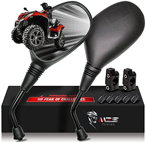 MZS ATV Mirrors, 8MM 10MM Motorcycle Side Rearview Mirrors with CNC Handlebar Mount Black fits Motorbike Street Adventure Electric Dirt Bike Ebike Snowmobile Scooter Moped Quad