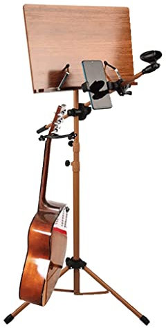 Notenständer, Bodenstehender Notenständer aus Holz, Multifunktionaler Gitarrenständer, Geeignet für Orchester und Chöre (A)