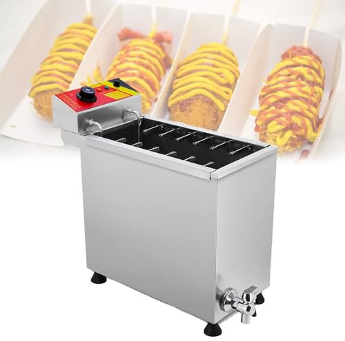 Kindevieft Commercial Corn Dog Deep Fryer, Electric Corndog Maker Machine, 25L Automatic Cheese Hot Dog Sausage Grill Stove Sticks Fryer, with 50℃-200℃ Adjustable Temperature