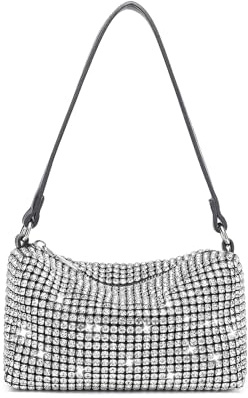 Miss Lulu Glitzer Clutch Damen Kristall Diamant Clutch Handtasche Glanz Abendtasche Umhängetasche mit Abnehmbarer Kette für Hochzeit Party Freizeit Date Abend Party klein (Silber)