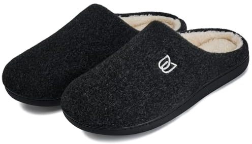 WateLves Zapatillas Casa Hombre Invierno Zapatillas de Fieltro Pantuflas Antideslizantes Cálido Zapatillas de casa(Negro, 46/47EU)