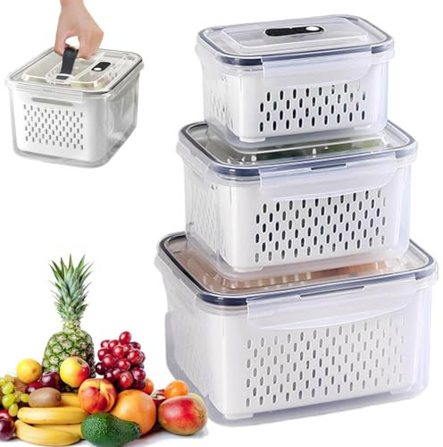 Contenedores de almacenamiento de frutas - Contenedores organizadores transparentes para refrigerador, Organizadores para refrigerador | Tapas ambientales con asa, contenedores de frutas, organizador