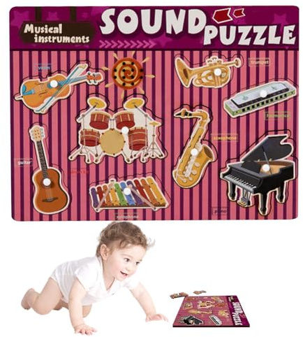 GkgWuxf Puzzle sonoro di strumenti musicali,Puzzle sonori in legno - Giocattoli di puzzle di strumenti a caviglie spesse | Puzzle in legno con effetti sonori per casa, scuola materna